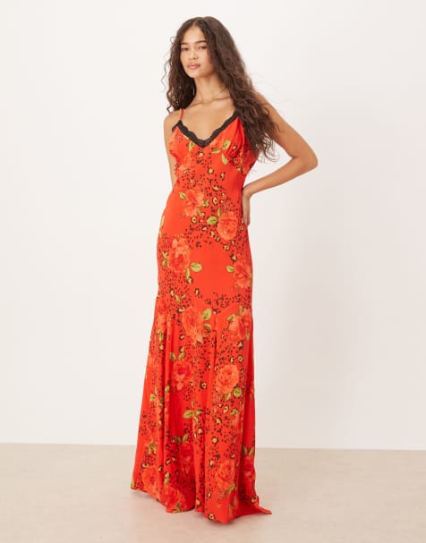 Never Fully Dressed – Maxikleid in Rosa mit Rosenprint und Spitzenbesatz - view 1