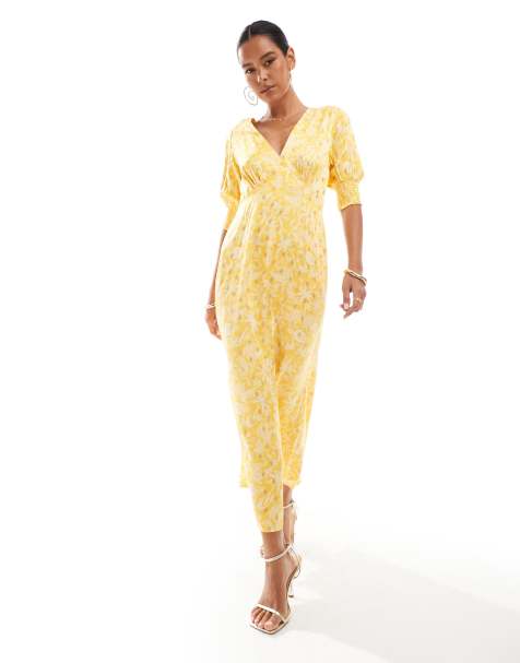Never Fully Dressed May puff sleeve gold fleck maxi dress in yellow