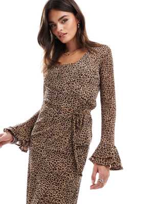 Never Fully Dressed mesh cardi top co-ord in leopard print-Brown