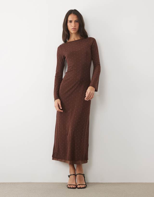 the fix brown dress Never Fully Dressed mesh hot maxi in chocolate Crafted from a comfortable Size:(FR)38 A-line 3/4 Sleeve Mother SCH007651_G_S