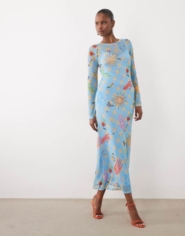 long sleeve blue midi dress Never Fully Dressed - Mesh - Women - Polyester/Spandex - 12 US Sizes:18m This light blue knit EVENINGPREORDER Blue Checkered Dropwaist 90s