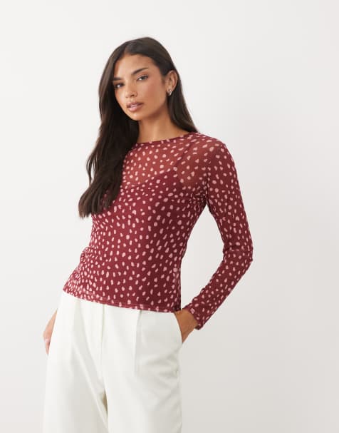 Never Fully Dressed mesh long sleeve top in red deer print - view 1