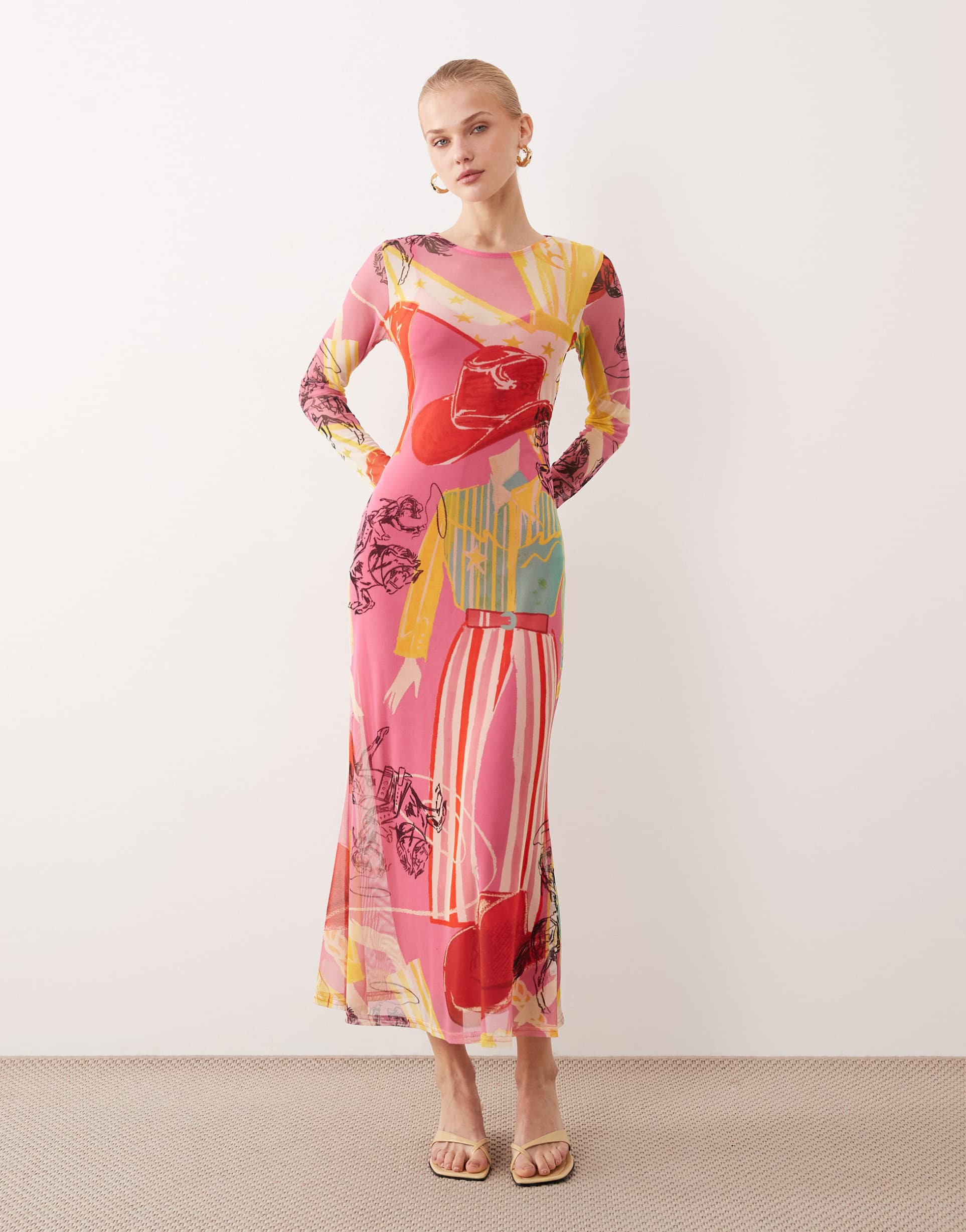 never fully dressed mesh maxi dress in mixed dallas print