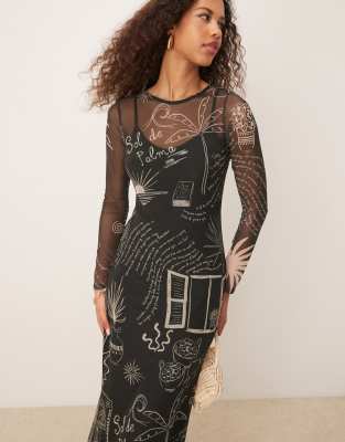 Never Fully Dressed mesh midaxi dress in black