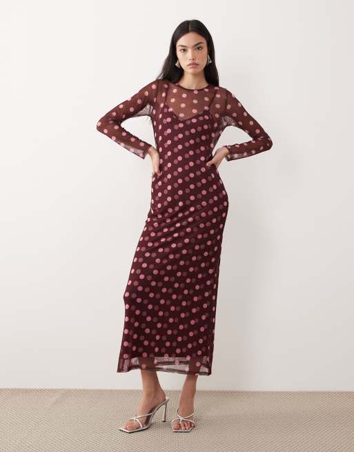 mesh polka dot dress Mini Product Details Hand Wash Cold 95% Polyester Women's Burgundy Polka Dot Mesh
