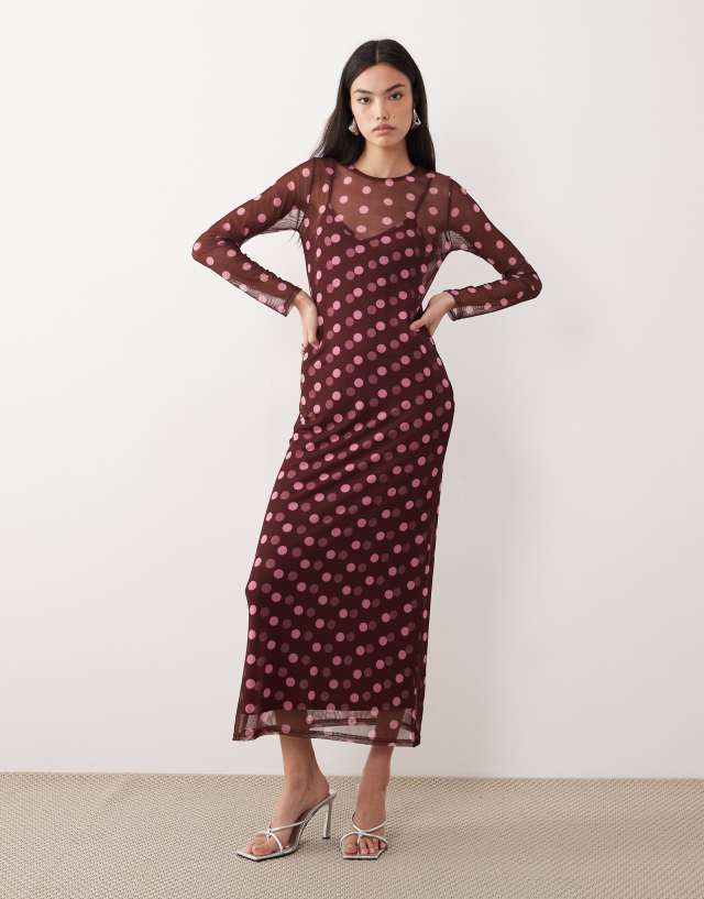 terracotta polka dot ruched front long sleeve bodycon dress Women's Burgundy Mesh in - Size 2 The ASOS DESIGN halter Knit Wrap Dress Adrianna Papell 40490 Off Calf Width:18.5 in