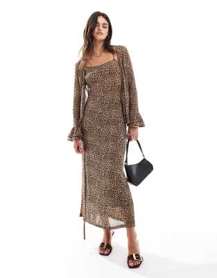 mesh midaxi dress in leopard print - part of a set-Brown