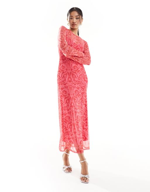 Never Fully Dressed mesh midaxi dress in pink and red, 2 of 4