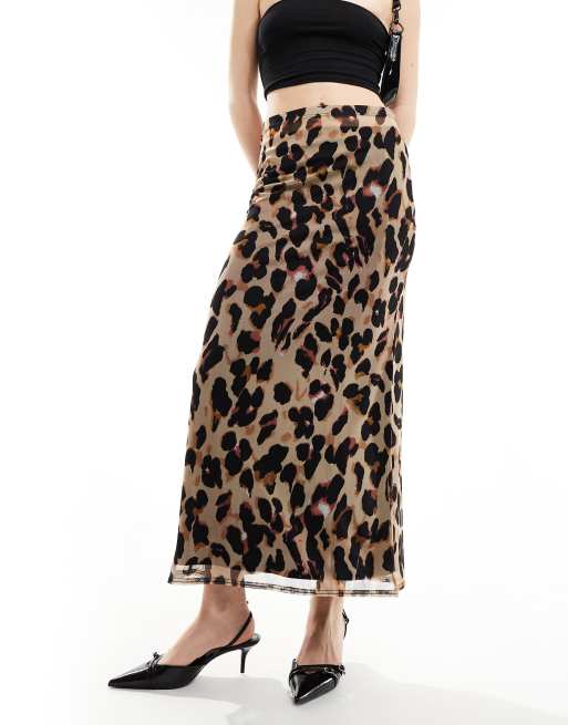 Never Fully Dressed mesh midaxi skirt in leopard print