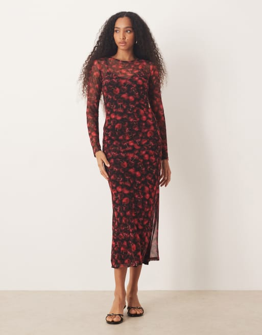 Never Fully Dressed mesh midi dress in red cherry print