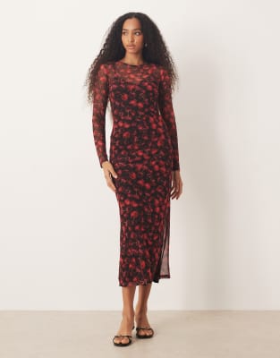 Never Fully Dressed Never Fully Dressed mesh midi dress in red cherry print