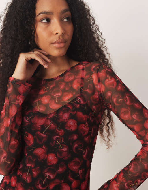 knee length dresses for ladies Griselda Cherry Printed Ruffle Midi Dress main image 0