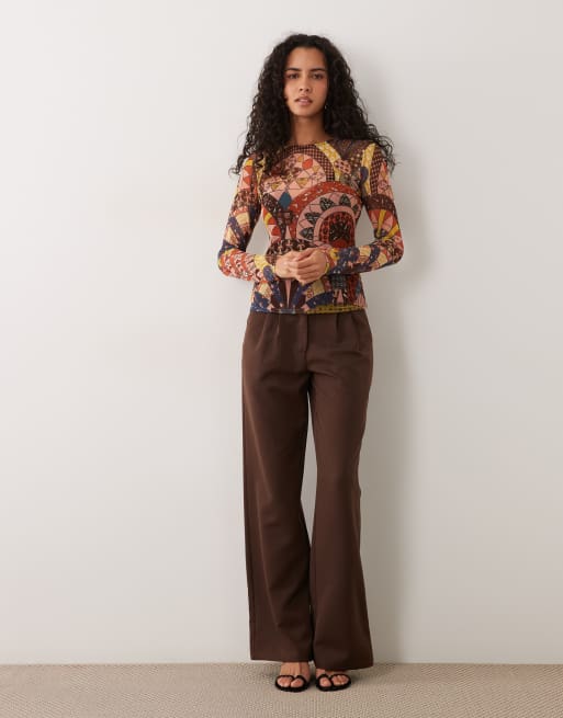 Never Fully Dressed mesh round neck long sleeve top in abstract print, 3 of 4