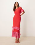 [Never Fully Dressed] Never Fully Dressed mesh ruffle maxi dress in red and pink 12 Red/Pink