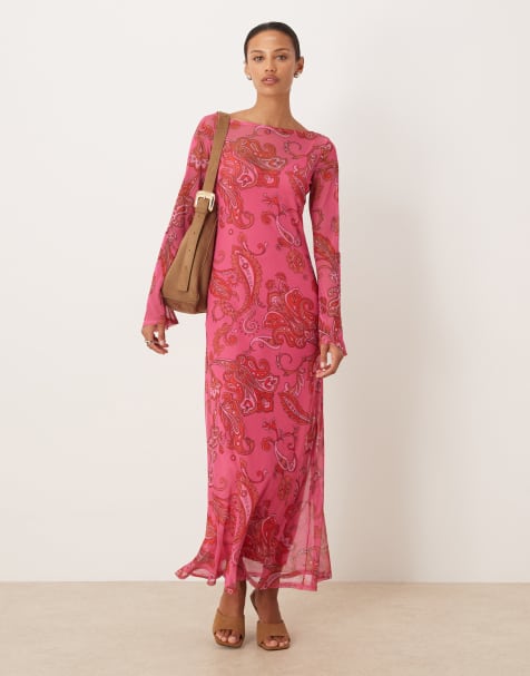 Never Fully Dressed mesh slash neck flared sleeve maxi dress in pink paisley - view 1