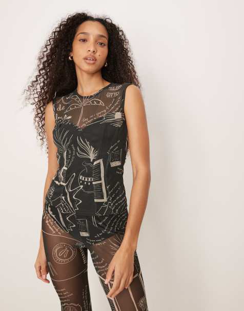Never Fully Dressed mesh top shirt co-ord in black palm print - view 1