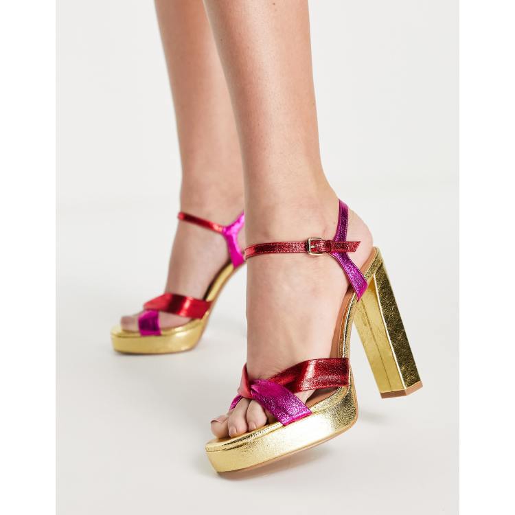 Never Fully Dressed metallic colour block heel in pink and red ASOS