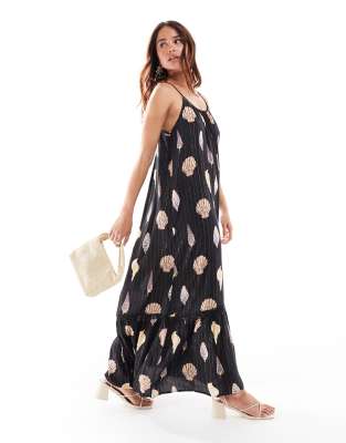 metallic fleck maxi dress in black