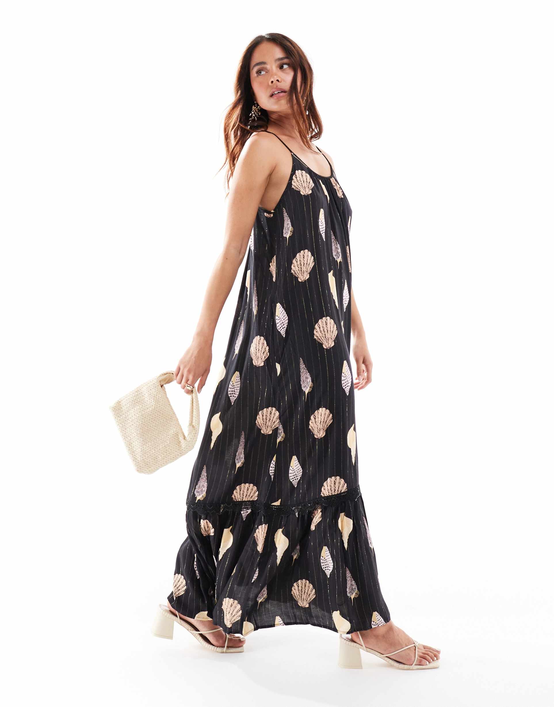 never fully dressed metallic fleck maxi dress in black