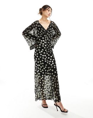 Never Fully Dressed Contrast Stitch Wrap Midi Dress In Black
