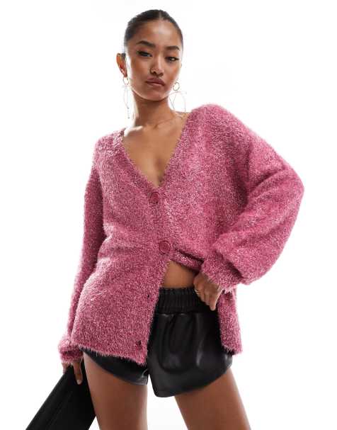 Never Fully Dressed metallic knit cardigan in pink - view 1