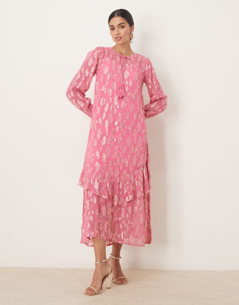 Never Fully Dressed metallic midaxi dress in pink