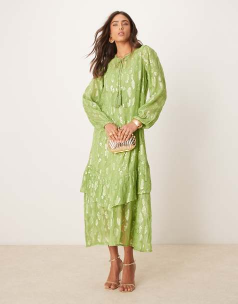 Never Fully Dressed metallic oversized midaxi dress in green - view 1