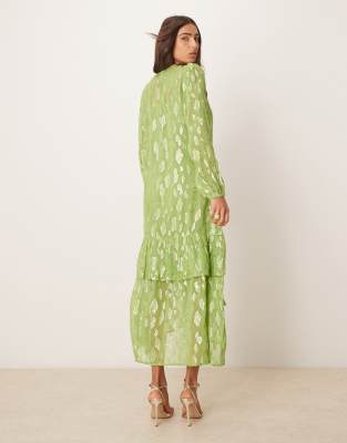 Never Fully Dressed metallic oversized midaxi dress in green | ASOS