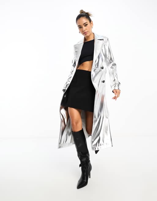 Silver trench hot sale coat womens