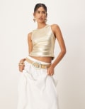 [Never Fully Dressed] Never Fully Dressed metallic ribbed tank top in gold L Gold