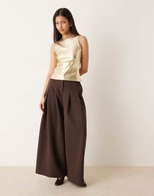 Never Fully Dressed Metallic Ribbed Tank Top In Gold