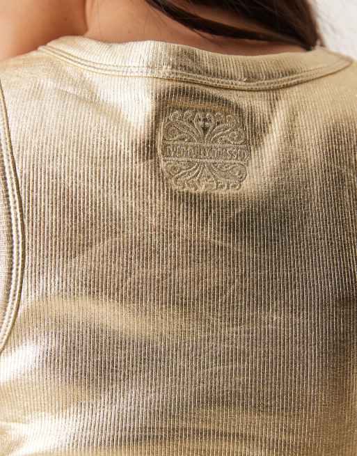 Never Fully Dressed metallic ribbed tank top in gold, 4 of 4