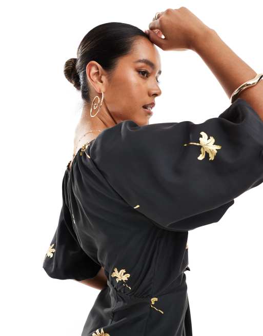burgundy dress with rose gold jewelry Baltic Born Womens Azura Gown | Black + Gold | Color: Black and Gold