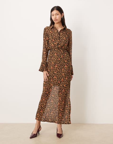 Never Fully Dressed – Mia – Körsbärs- och leopardmönstrad skjortklänning i midaxilängd - view 1