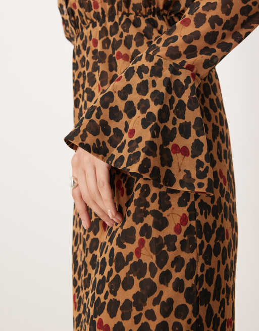 Never Fully Dressed mia midaxi shirt dress in cherry leopard print, 3 of 4