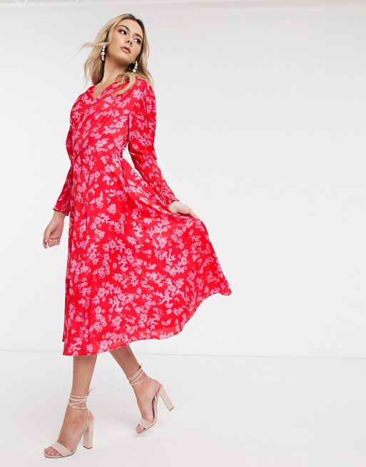 Never Fully Dressed midaxi dress with shirred sleeve detail in contrast floral