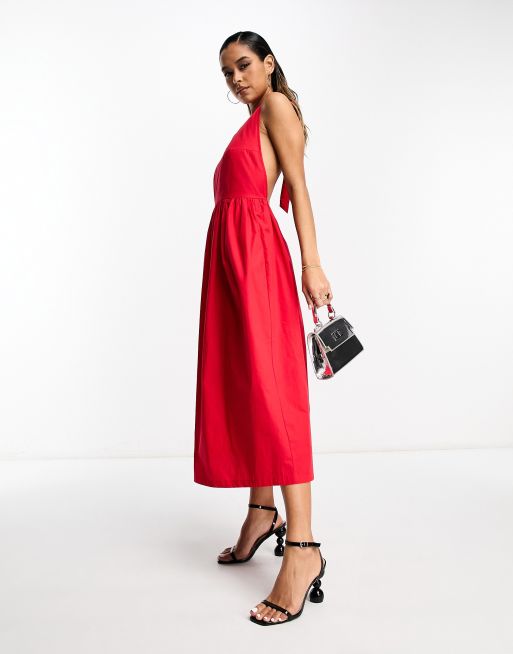 Never Fully Dressed - Midaxi jurk met open rug en zakken in rood