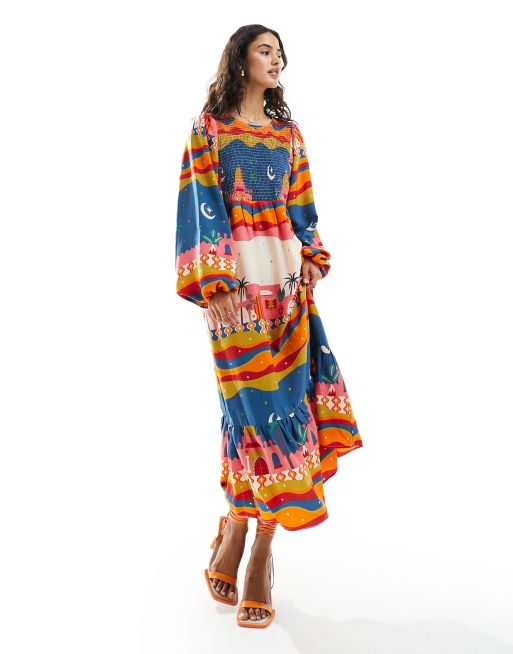 Never Fully Dressed - Midaxi-jurk met ruchezoom en paradijsprint