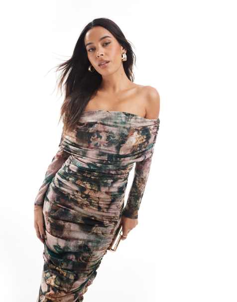 Never Fully Dressed - Midaxi jurk van mesh met blote schouders en print - view 1