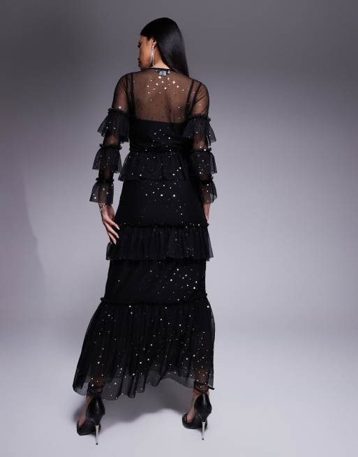 Never Fully Dressed - Midaxi jurk van mesh met sterrenprint in zwart, 4 van 4