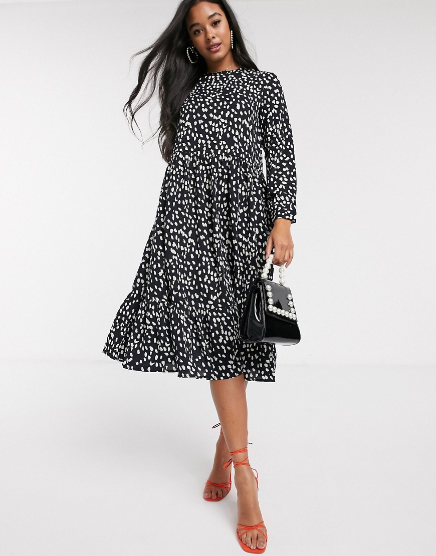 Never Fully Dressed - Midi-jurk met A-lijn en zwart-witte stippenprint-Multi