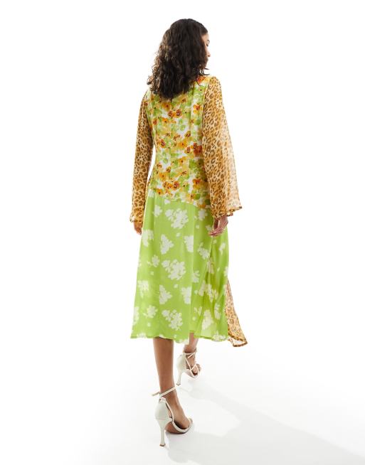 Never Fully Dressed - Midi jurk met lange mouwen en contrasterende bloemen- en luipaardprint, 3 van 4
