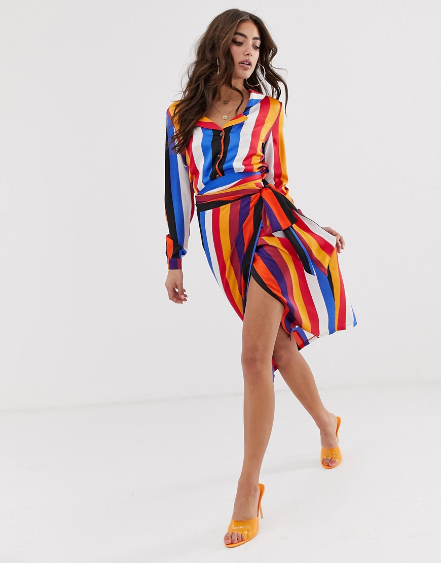Never Fully Dressed - Midi-rok met overslag en contrasterende strepen in verschillende kleuren-Multi