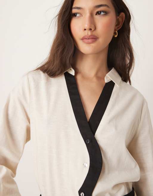Never Fully Dressed Miley contrast shirt co-ord in cream, 3 of 4