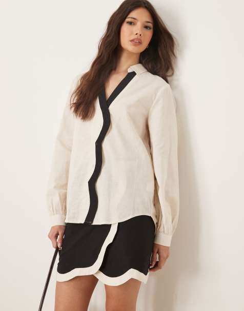 Never Fully Dressed Miley contrast shirt in cream - part of a set - view 1