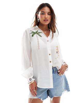 Shop Never Fully Dressed Miley embroidered shirt in off white Online – Trendy & Affordable Fashion