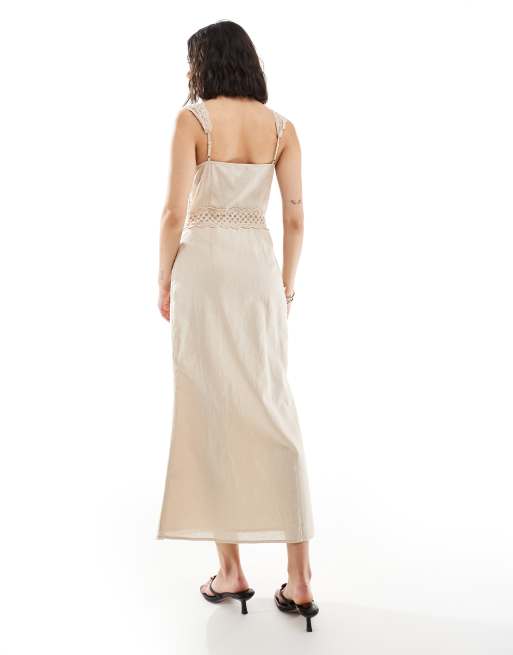 Never Fully Dressed Mimi cut-out linen lace midaxi dress in cream, 3 of 4