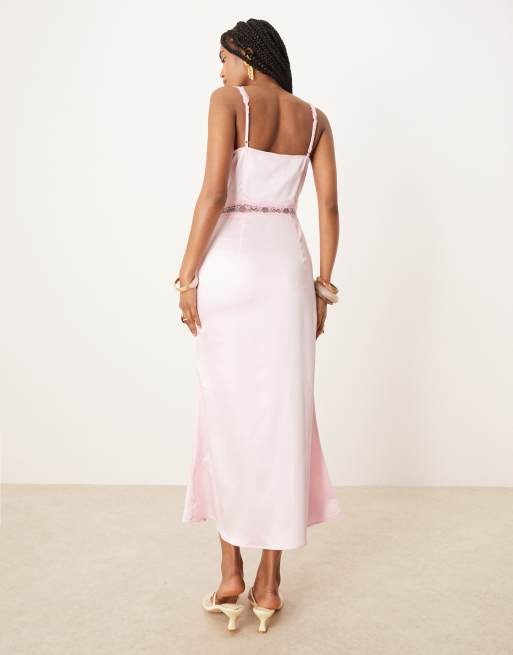 Never Fully Dressed Mimi lace cut-out satin midaxi dress in soft pink, 2 of 4