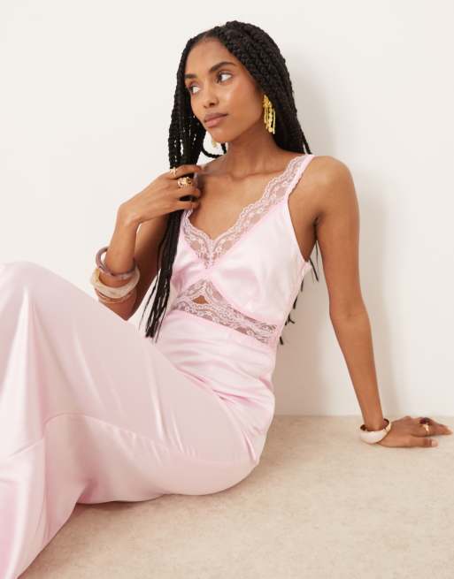 Never Fully Dressed Mimi lace cut-out satin midaxi dress in soft pink, 3 of 4
