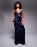 [Never Fully Dressed] Never Fully Dressed Mimi lace cut-out slip maxi dress in navy 12 Navy